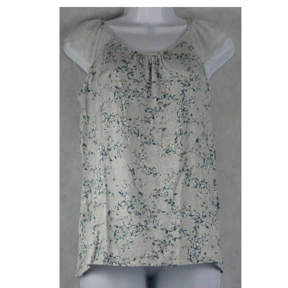 Charter Club Women's Lace Cap Sleeves Knit Pajama Top, Gray Cherry Blossom, XS
